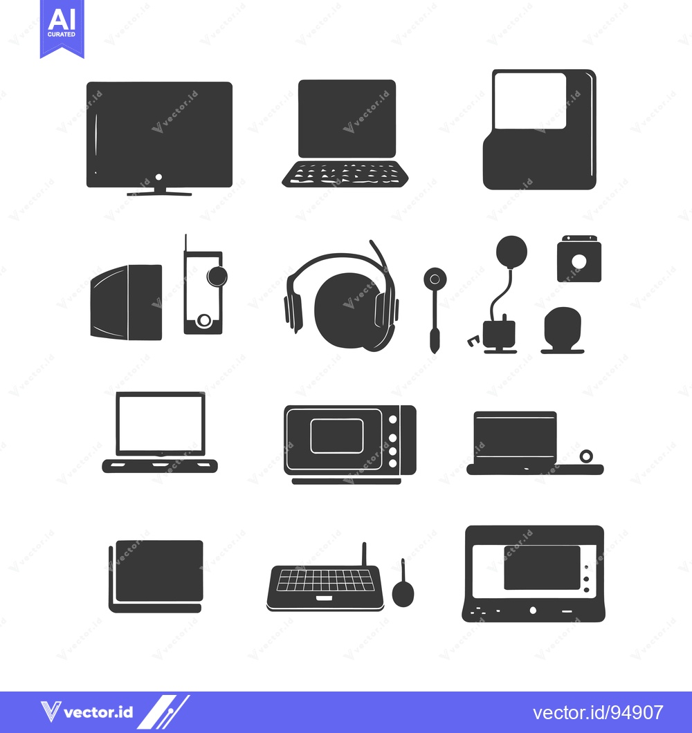 Premium Vector of Set of Black and White Icons Representing Electronic Devices