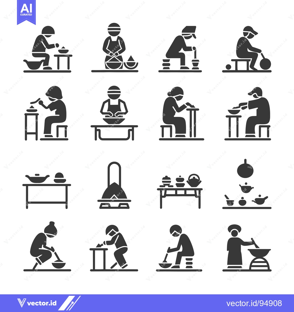 Premium Vector dari Set of black and white illustrations of people preparing food
