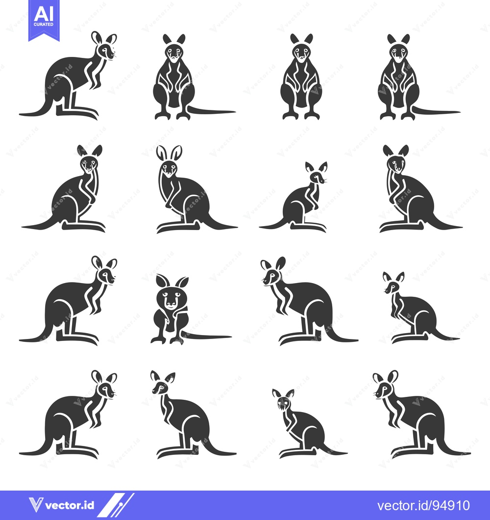 Premium Vector dari Set of Black and White Kangaroo Silhouettes in Various Poses