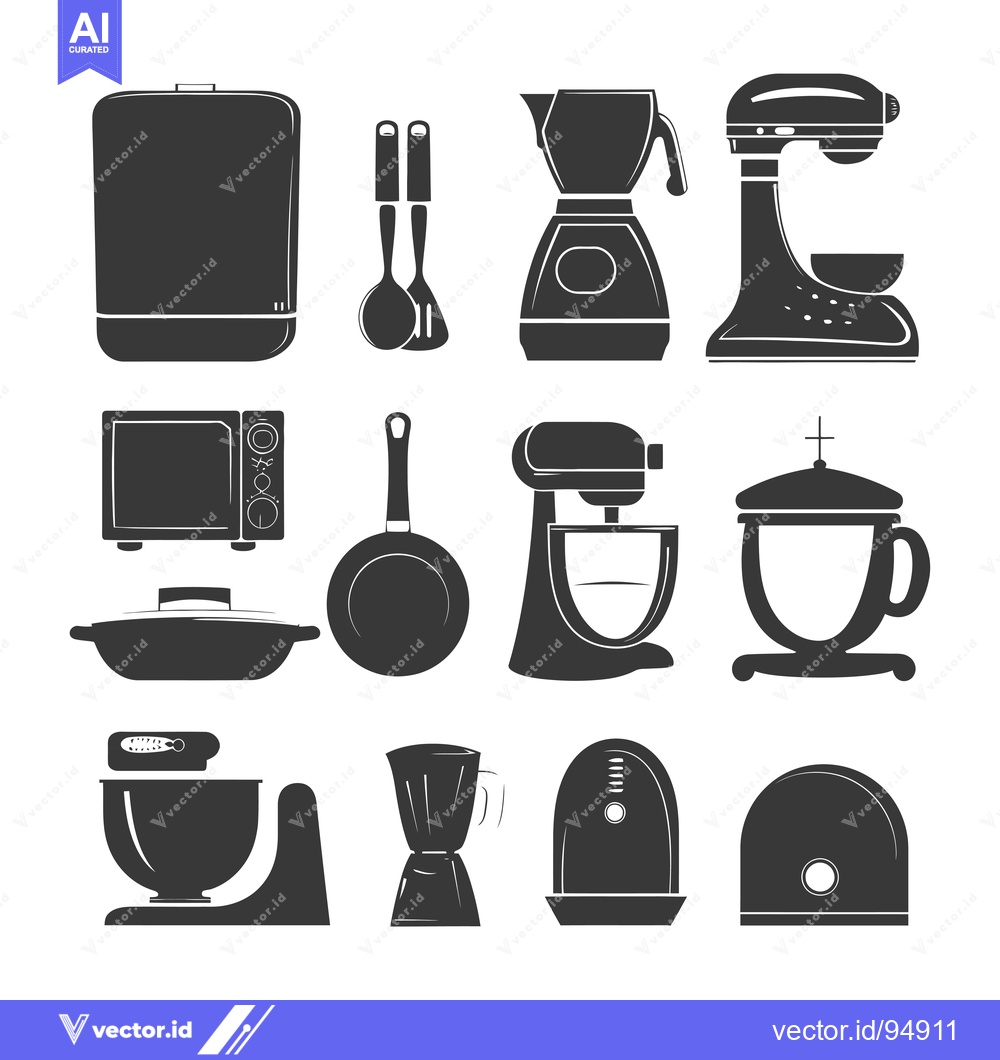 Premium Vector of Set of Black and White Kitchen Appliance Icons