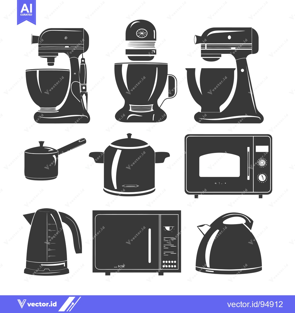 Premium Vector dari Set of black and white kitchen appliance icons