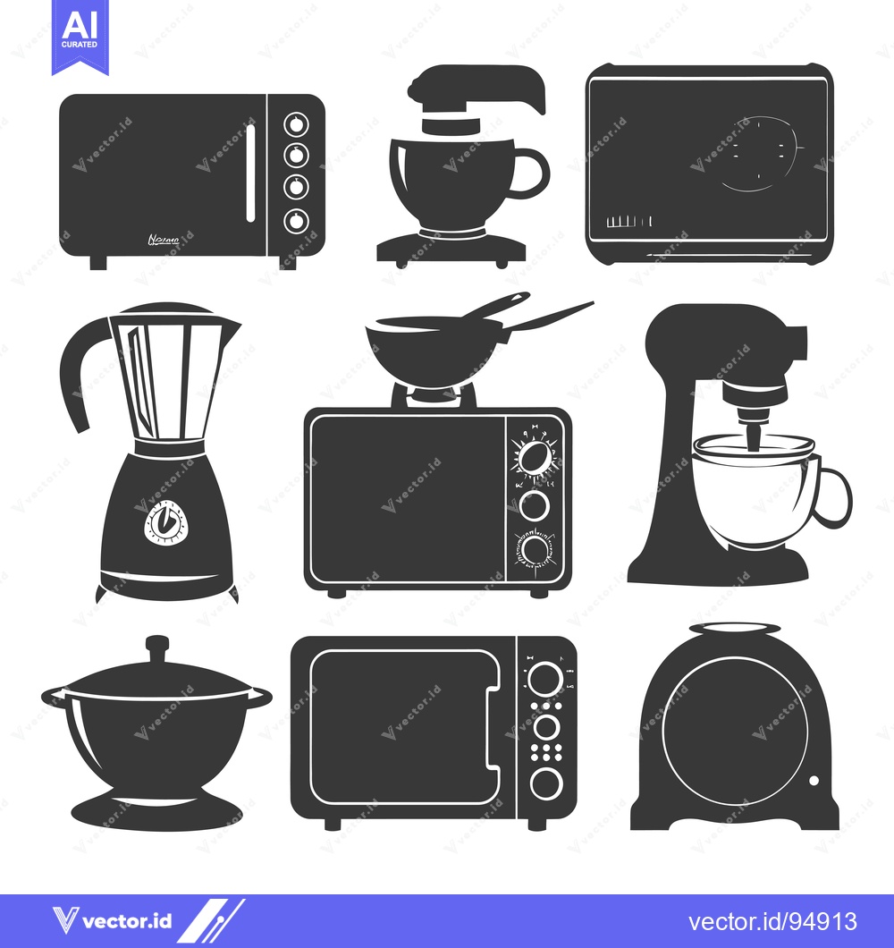 Premium Vector of Set of Black and White Kitchen Appliances Icons