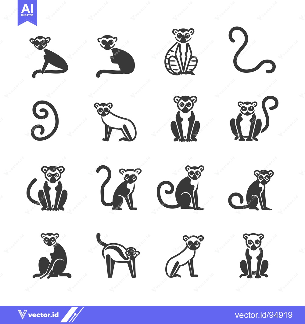 Premium Vector of Set of black and white lemur icons