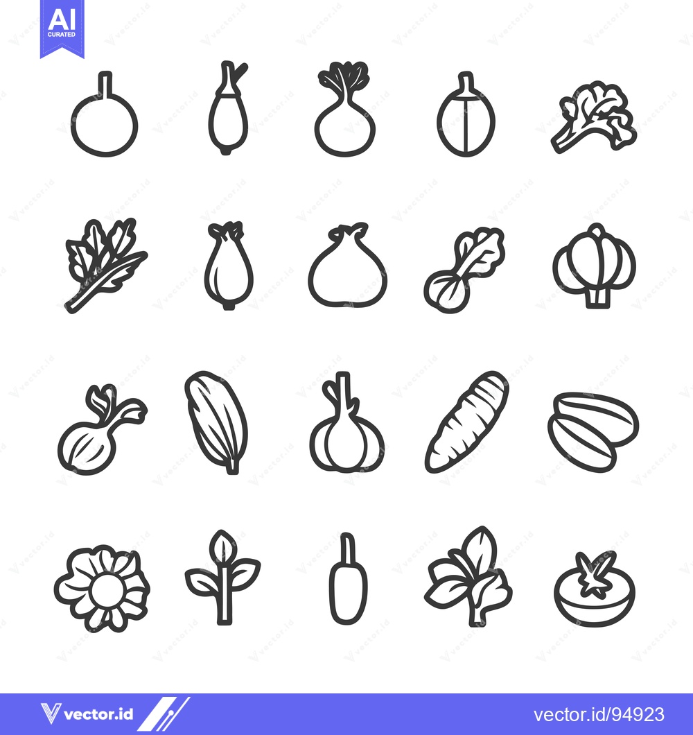 Premium Vector dari Set of Black and White Line Drawings of Various Vegetables and Plants