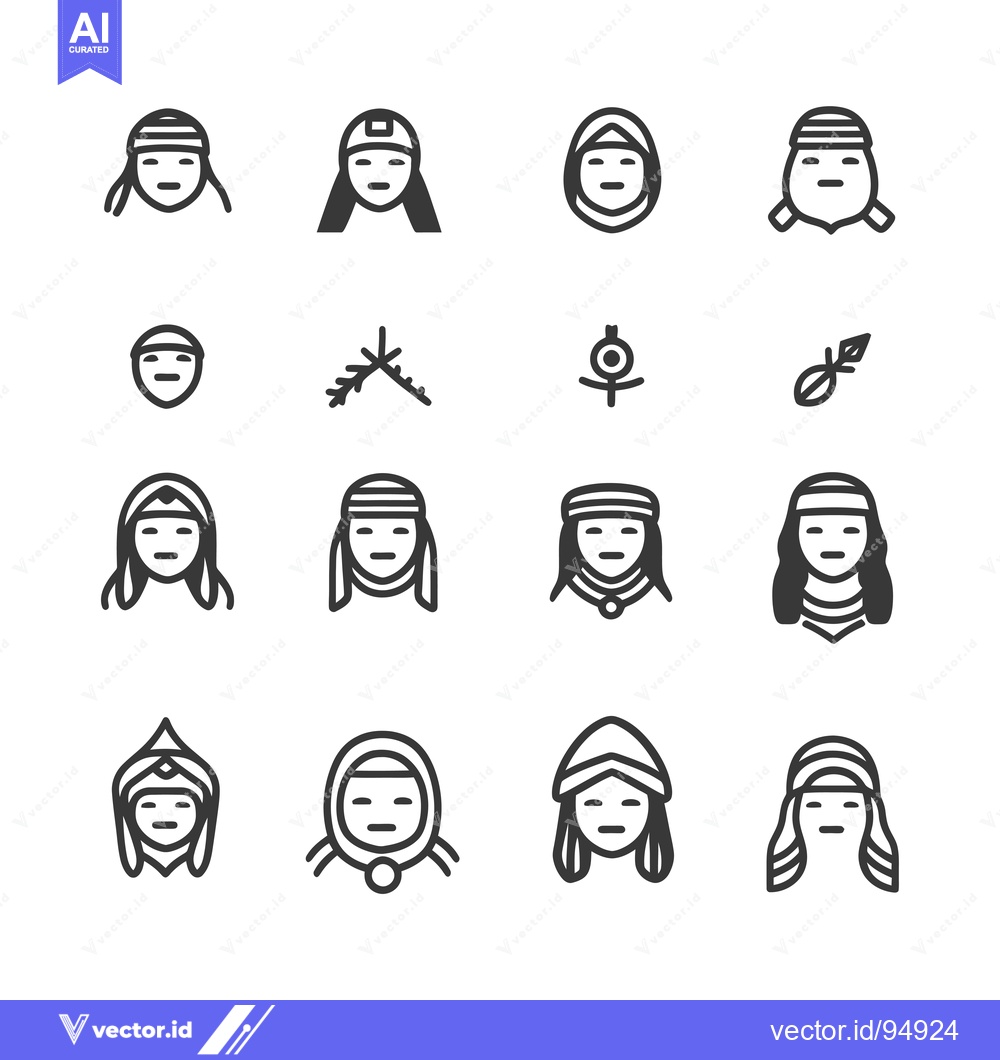 Premium Vector dari Set of Black and White Line Icons Depicting Traditional Indigenous Clo