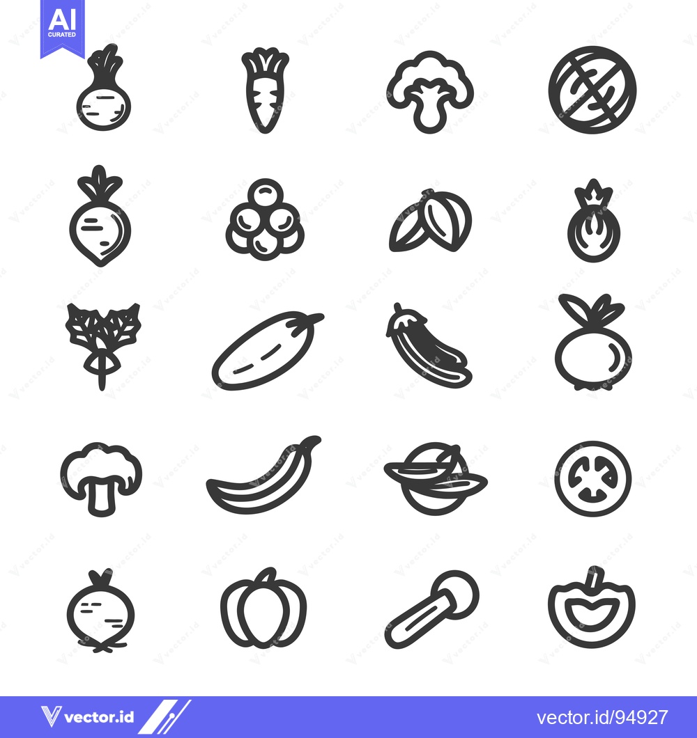 Premium Vector of Set of Black and White Line Icons of Various Vegetables and Fruits