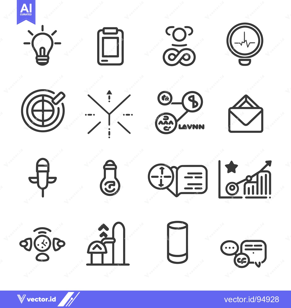 Premium Vector dari Set of Black and White Line Icons Related to Business, Technology, and