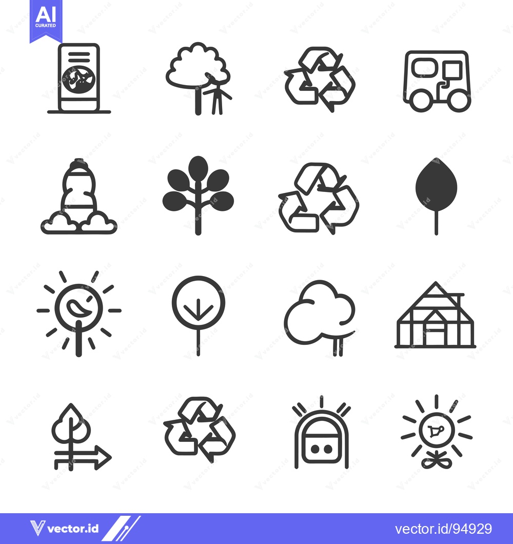 Premium Vector dari Set of Black and White Line Icons Related to Ecology and Nature