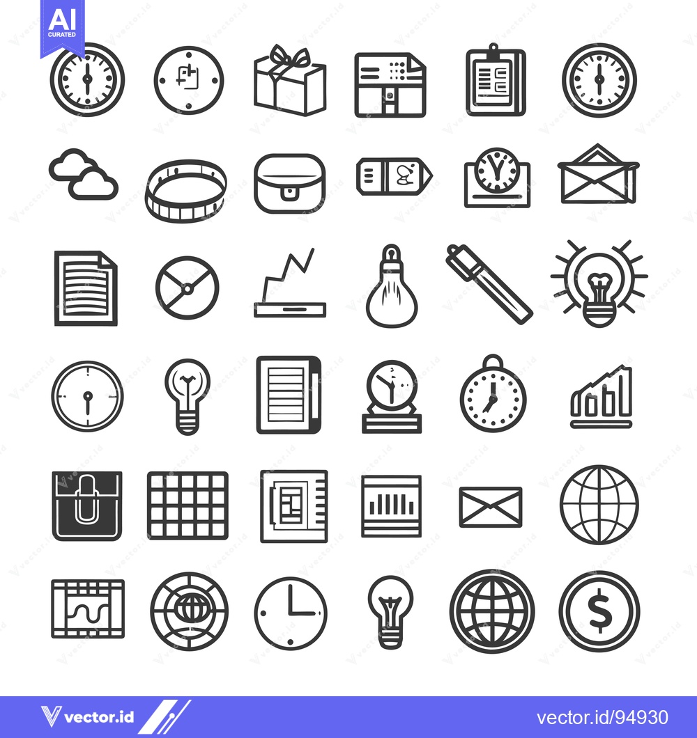 Premium Vector dari Set of Black and White Line Icons Related to Time, Business, and Finan