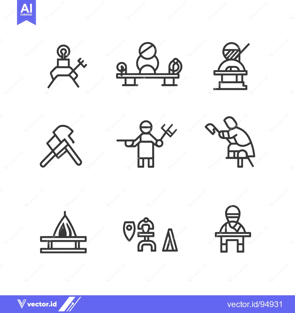 Premium Vector dari Set of Black and White Line Icons Representing Activities and Objects