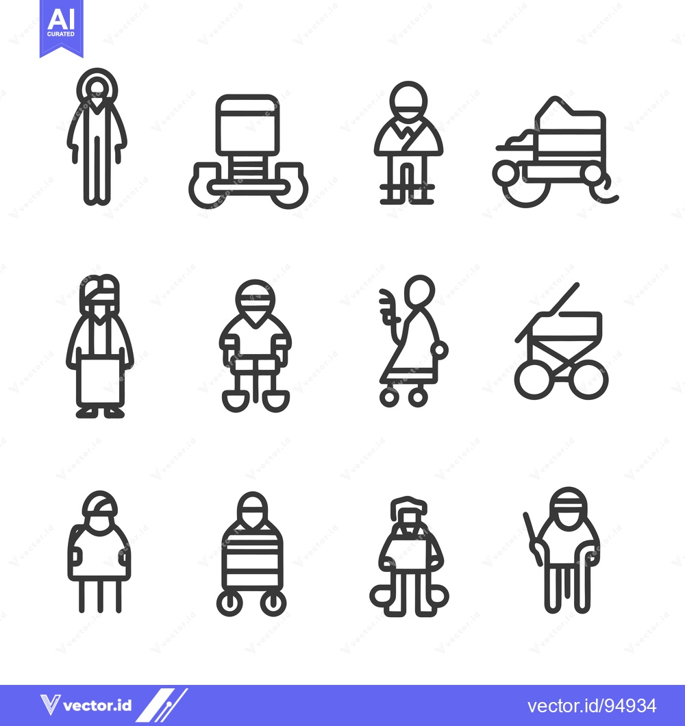 Premium Vector of Set of Black and White Line Icons Representing People with Disabilitie
