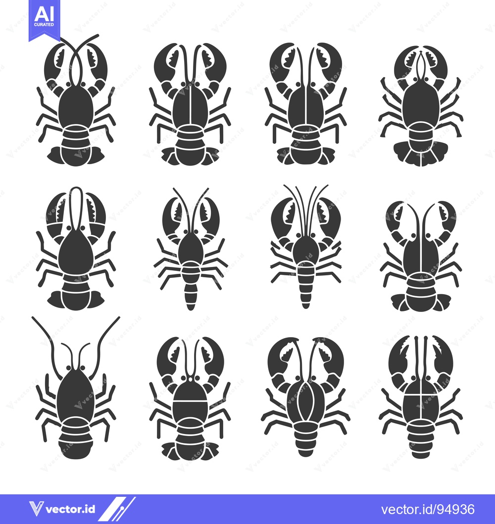 Premium Vector dari Set of Black and White Lobster Silhouette Icons