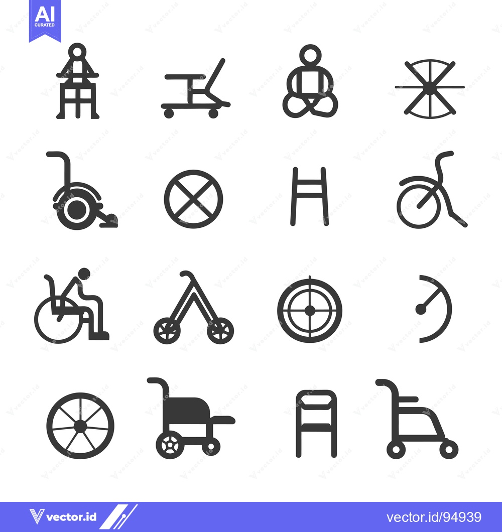 Premium Vector of Set of Black and White Mobility Aid Icons