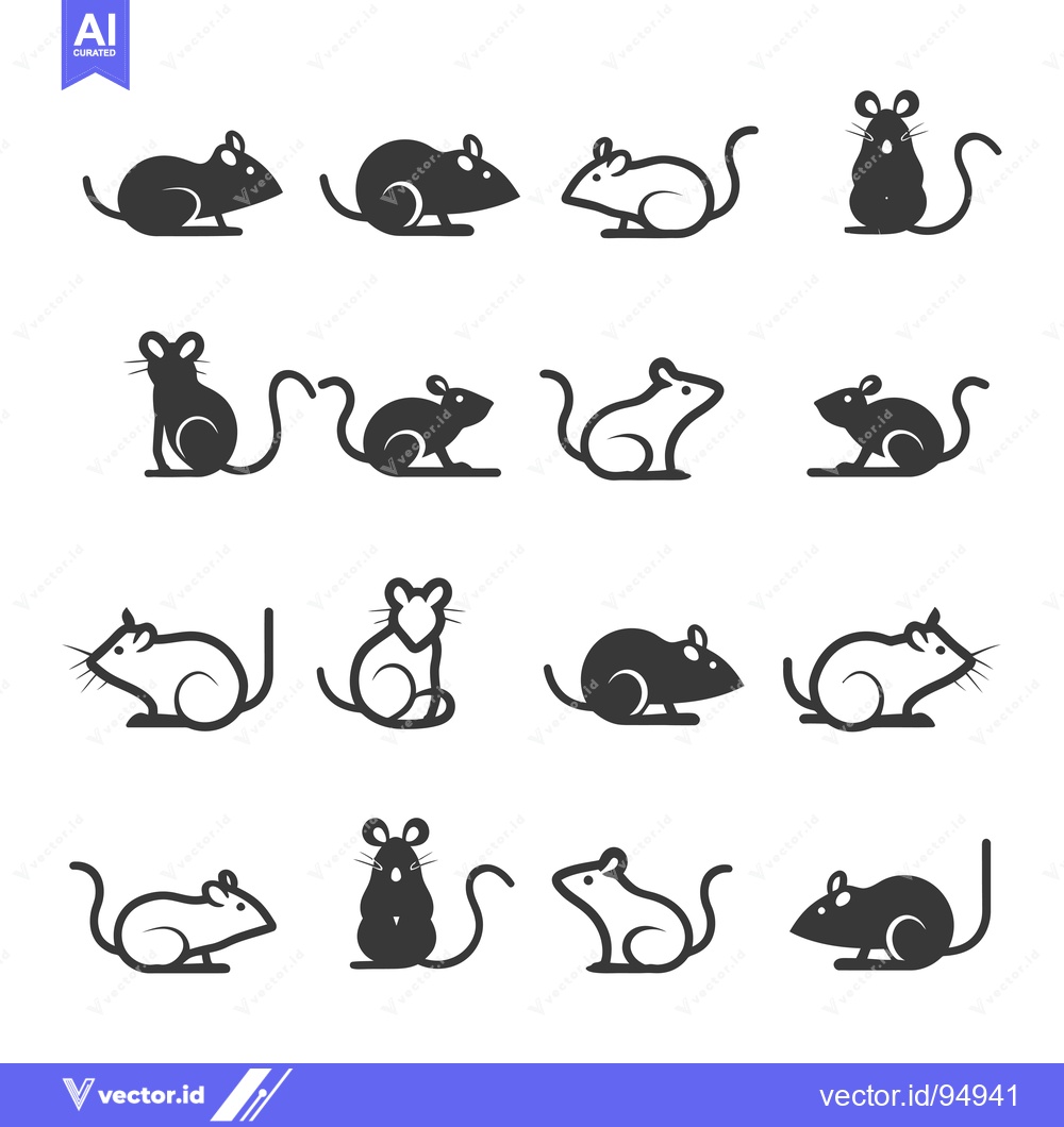 Premium Vector dari Set of Black and White Mouse Icons in Different Poses