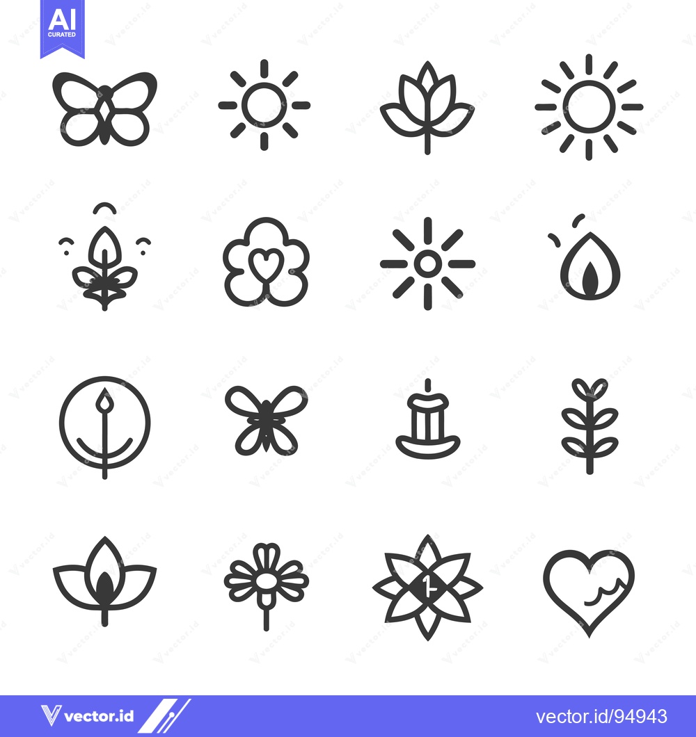 Premium Vector dari Set of Black and White Nature Line Art Icons