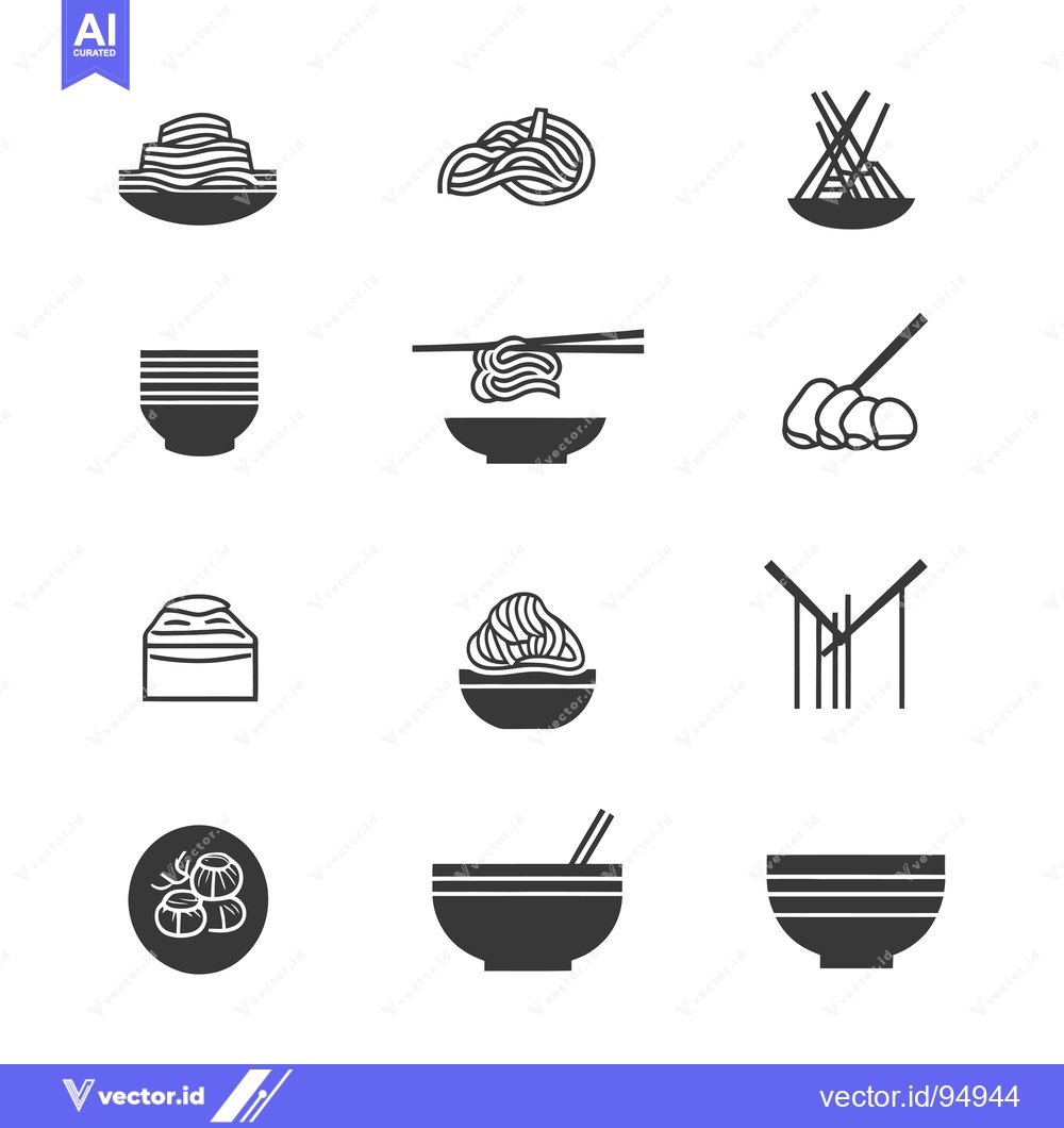 Premium Vector dari Set of Black and White Noodle Icons