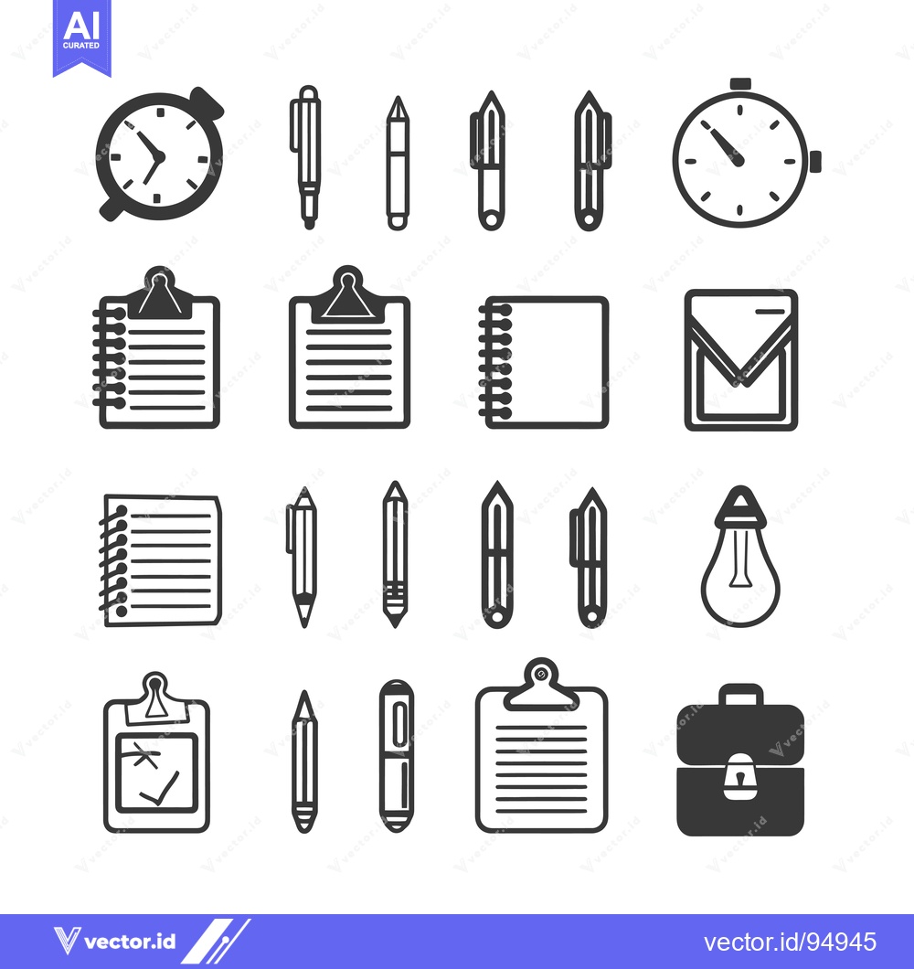 Premium Vector dari Set of Black and White Office Supplies Icons