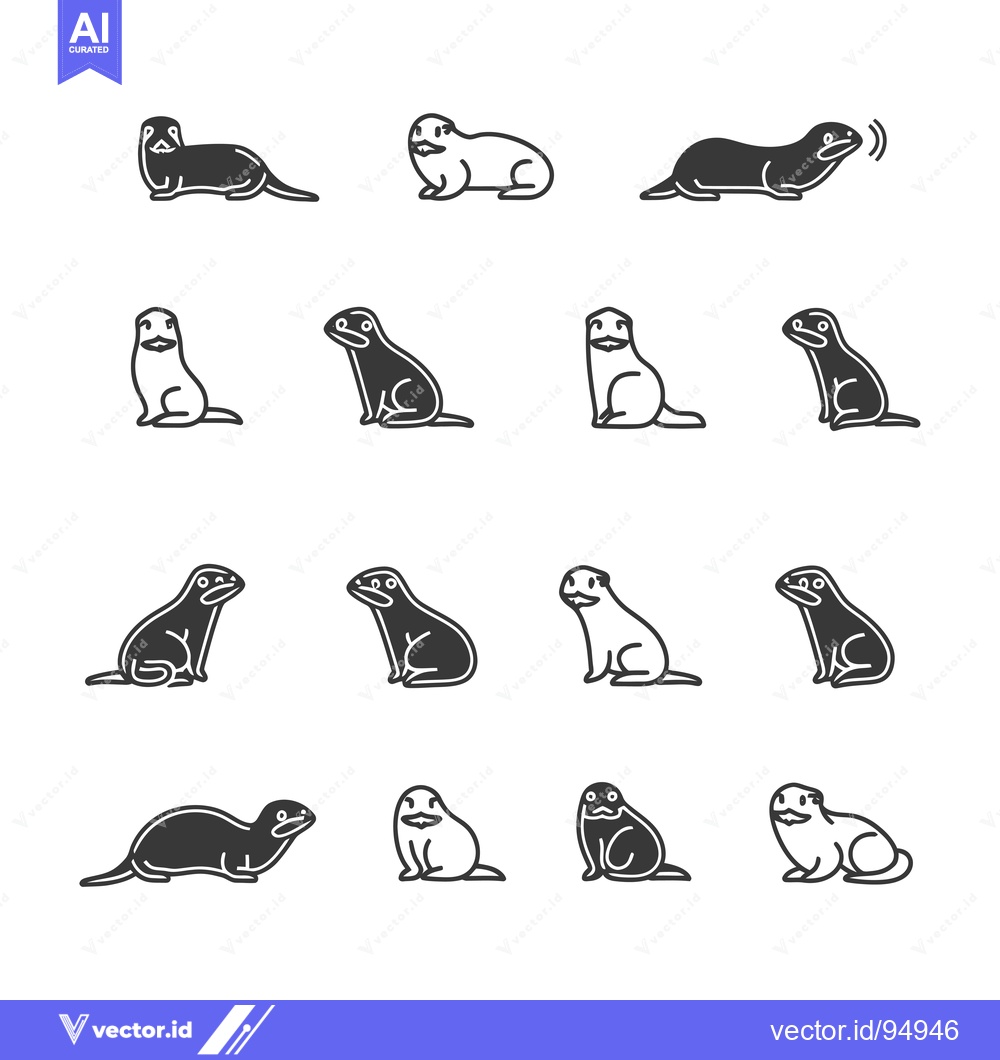 Premium Vector dari Set of Black and White Otter Icons in Different Poses