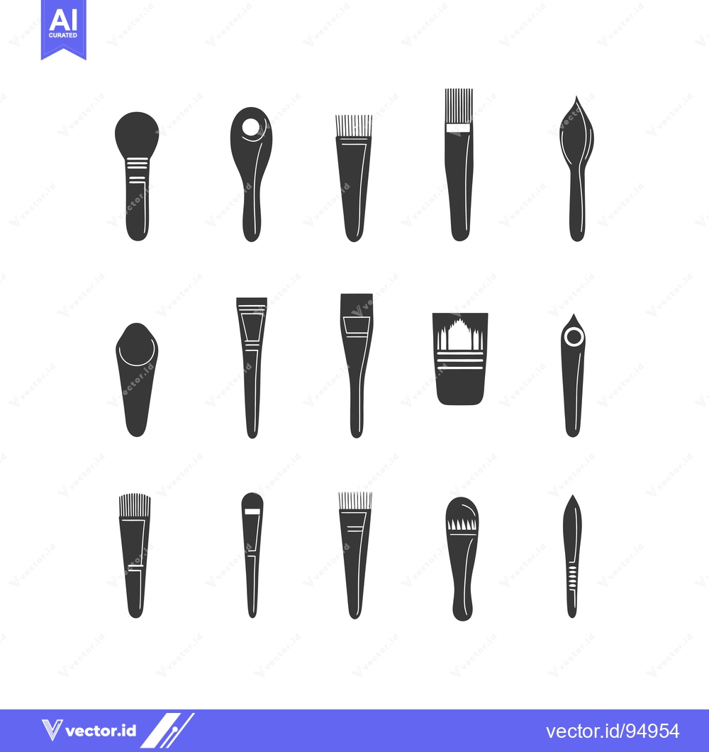 Premium Vector of Set of Black and White Paintbrush and Makeup Brush Icons