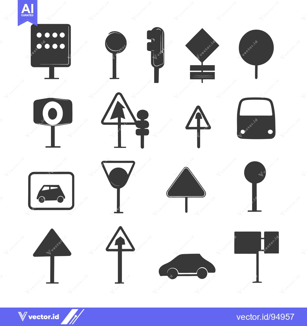 Premium Vector dari Set of Black and White Road Sign Icons