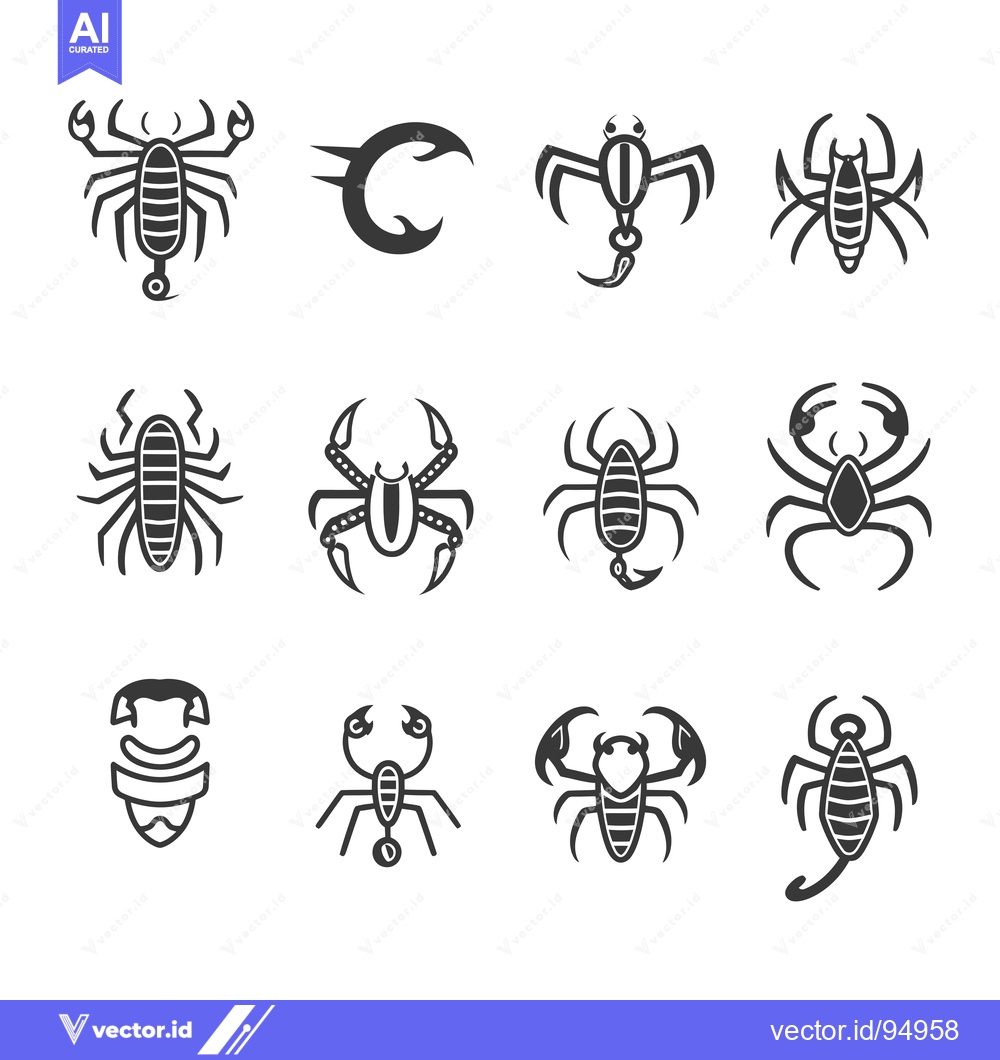 Premium Vector of Set of Black and White Scorpion Icon Designs