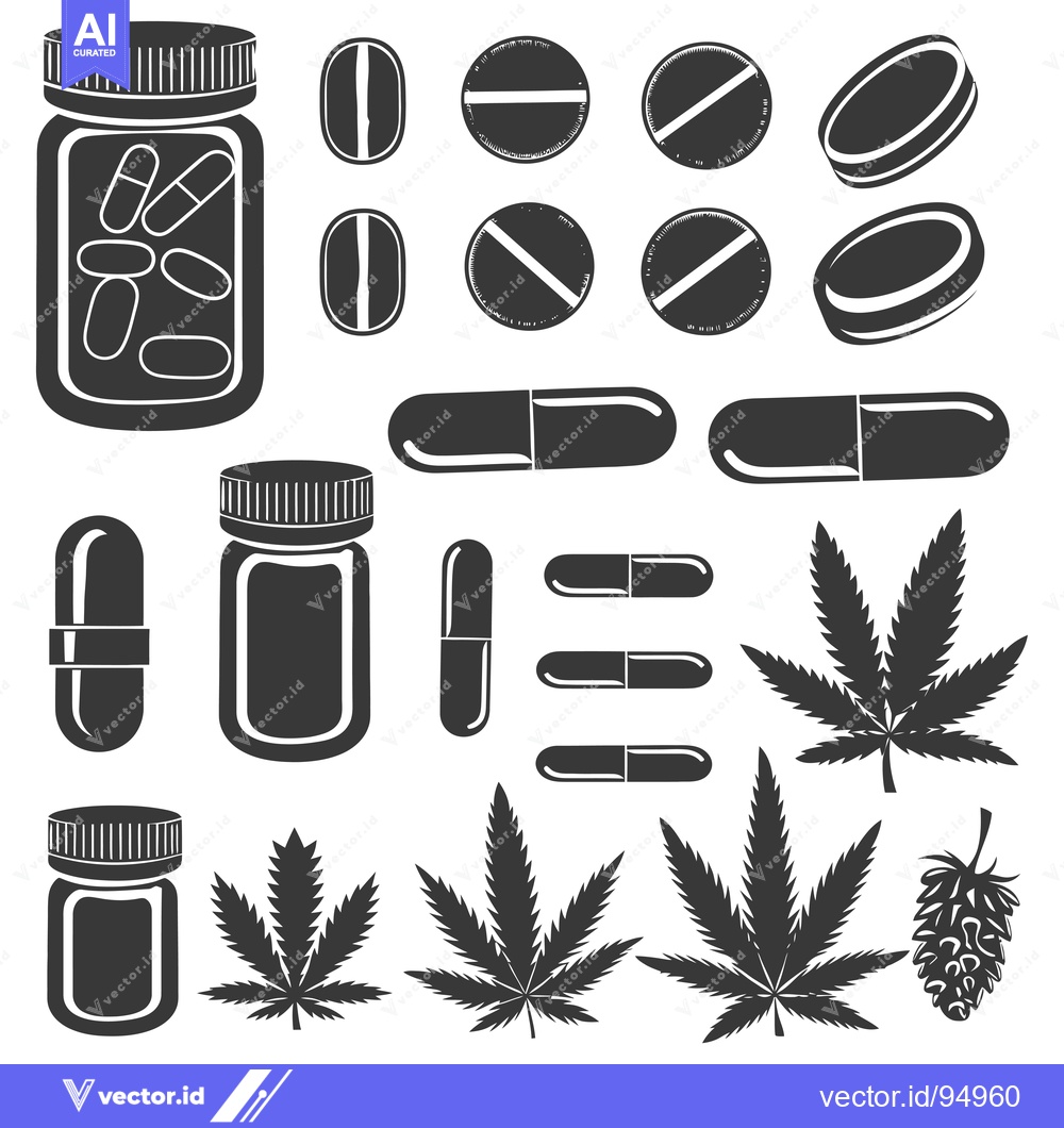 Premium Vector of Set of Black and White Silhouette Icons for Cannabis Products