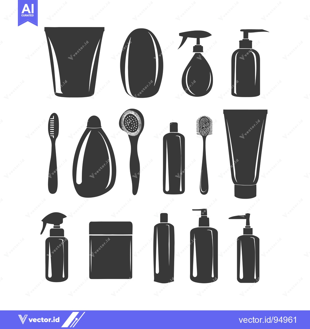 Premium Vector dari Set of Black and White Silhouette Icons of Bathroom and Shower Product