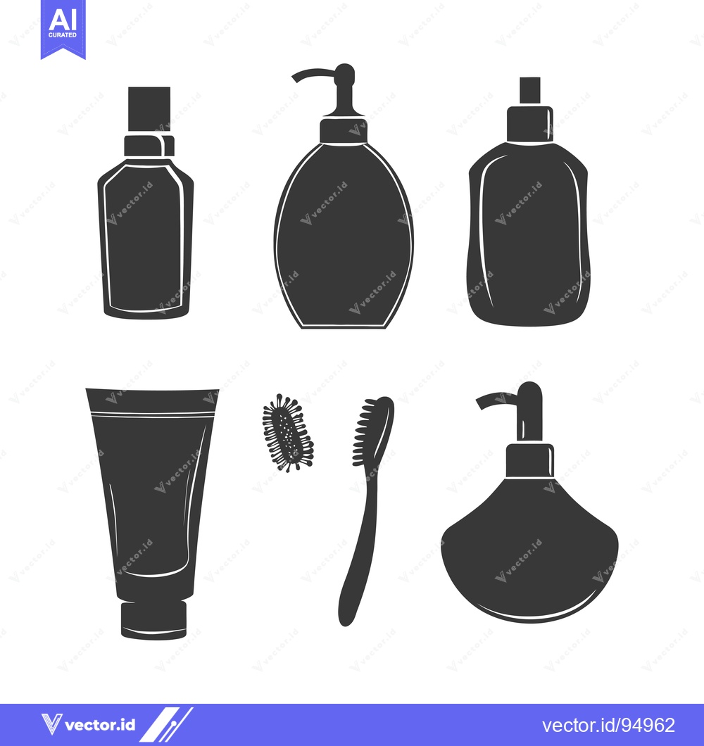 Premium Vector of Set of black and white silhouette icons of bathroom essentials