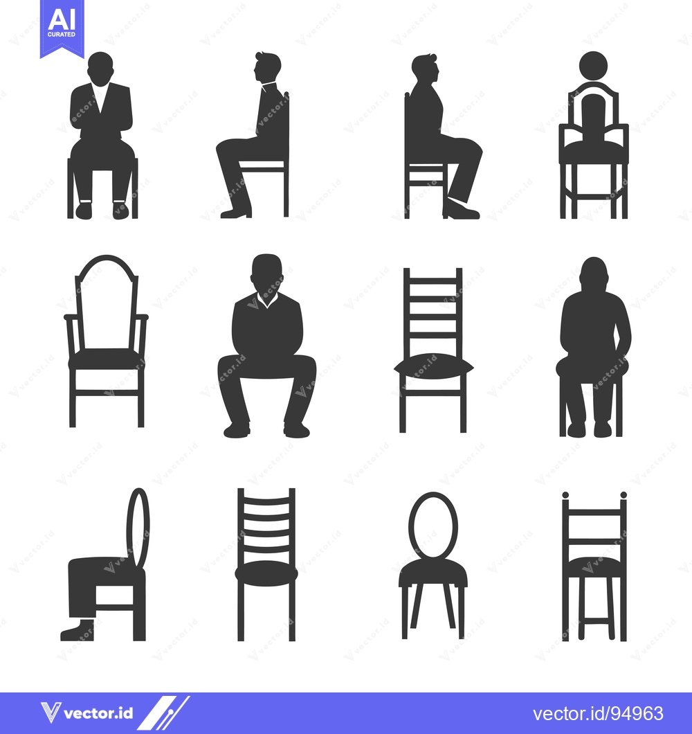 Premium Vector of Set of Black and White Silhouette Icons of People Sitting on Chairs