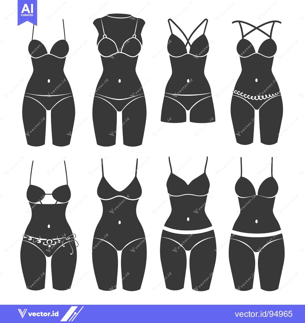 Premium Vector of Set of Black and White Silhouette Images of Female Body in Underwear