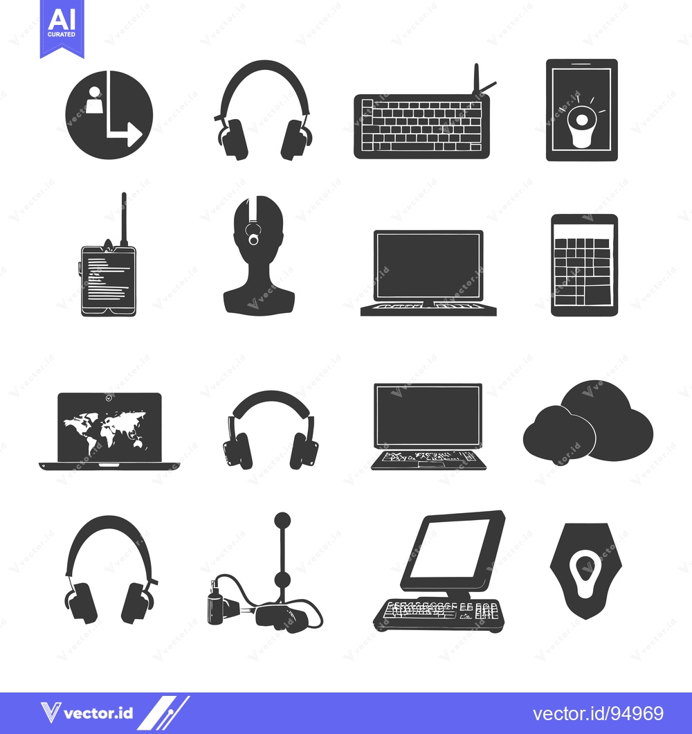 Premium Vector of Set of Black and White Silhouettes of Computer Hardware and Accessorie