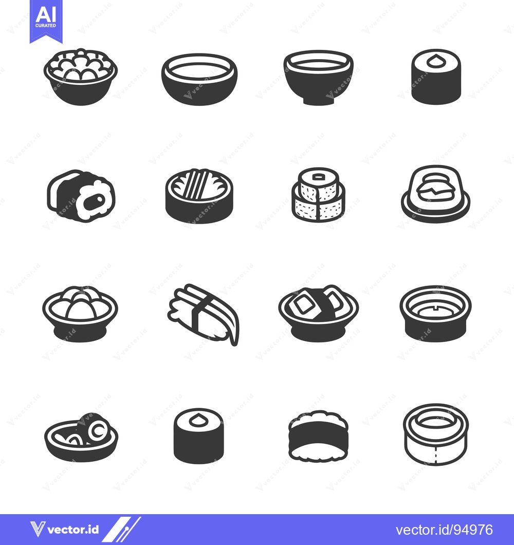 Premium Vector of Set of Black and White Sushi Icons