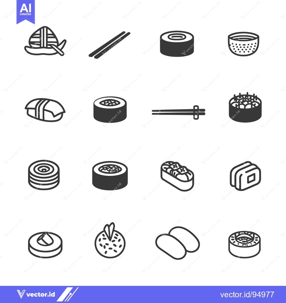 Premium Vector of Set of Black and White Sushi Icons