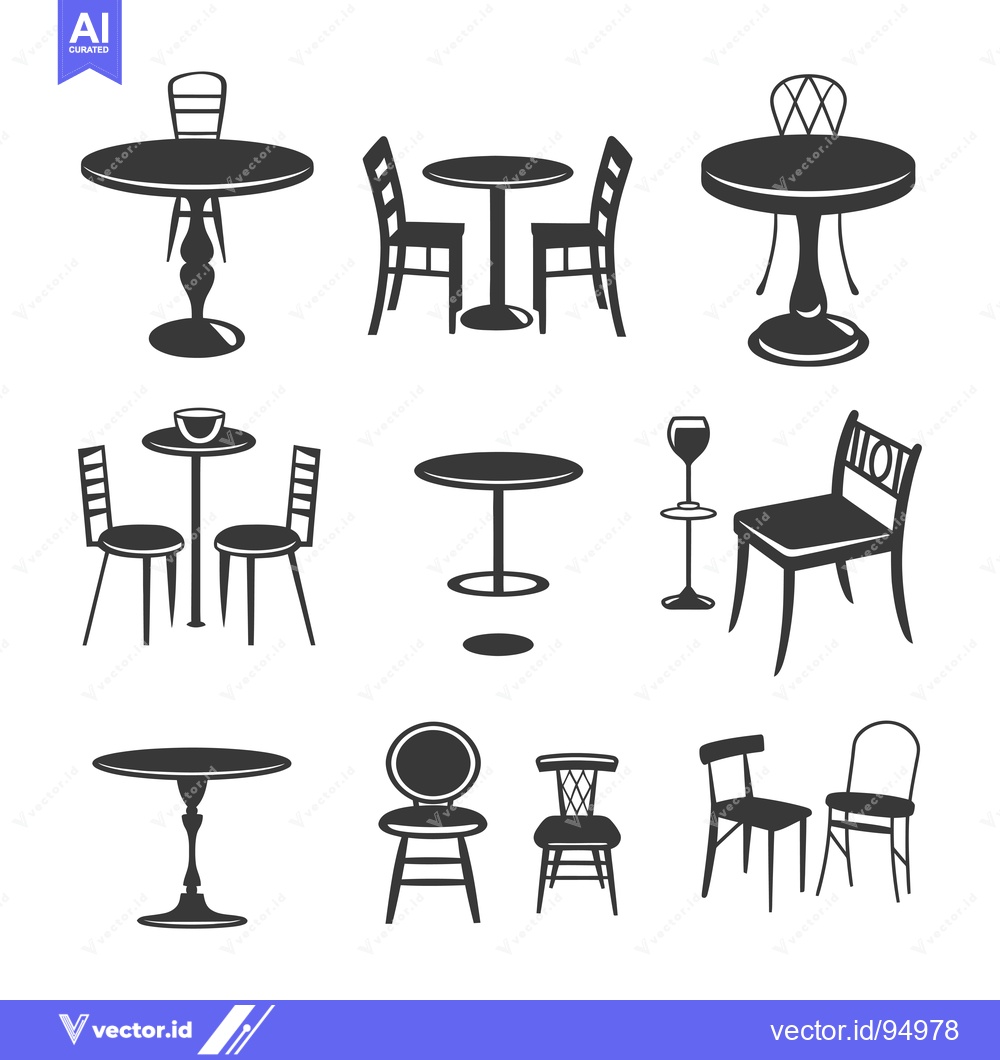 Premium Vector dari Set of Black and White Table and Chair Silhouette Icons