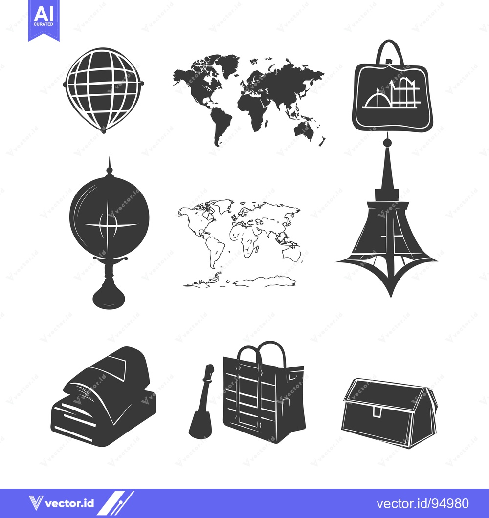 Premium Vector dari Set of Black and White Travel and Tourism Icons
