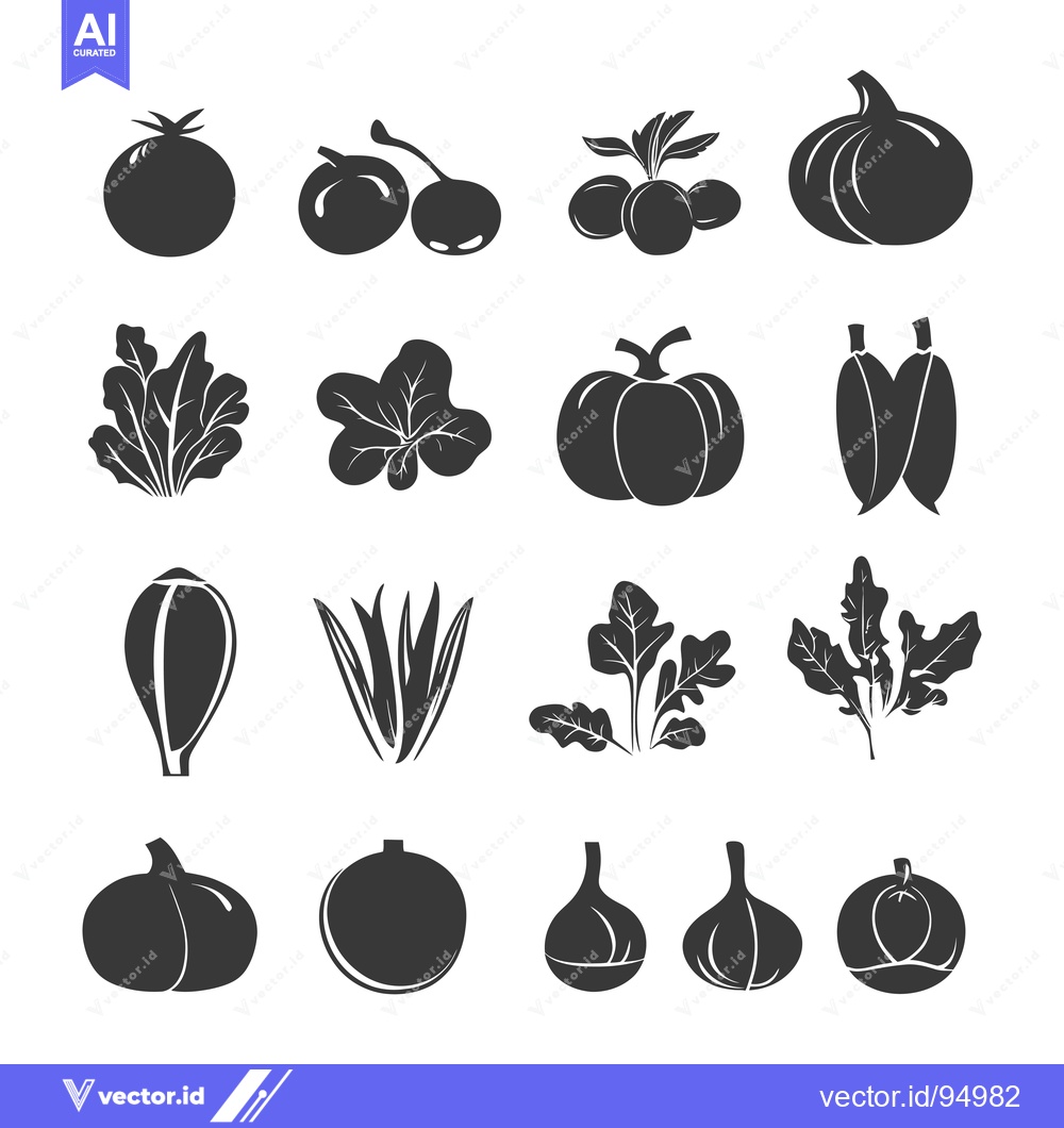 Premium Vector of Set of Black and White Vegetable Icons