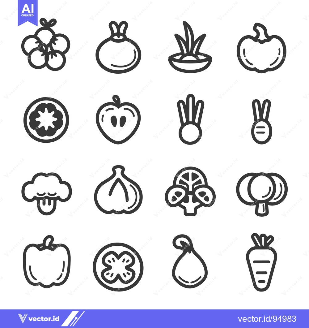 Premium Vector of Set of Black and White Vegetable Line Icons