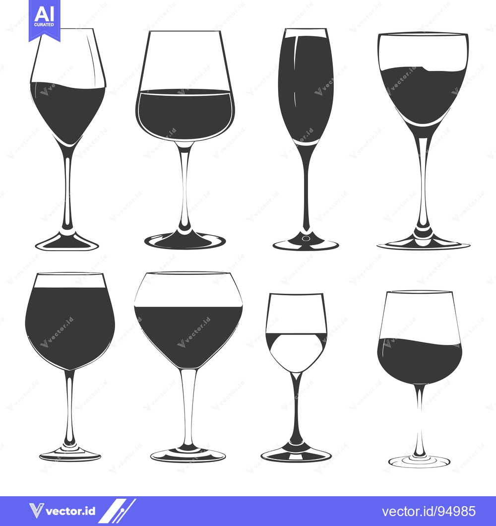 Premium Vector of Set of Black and White Wine Glass Silhouettes
