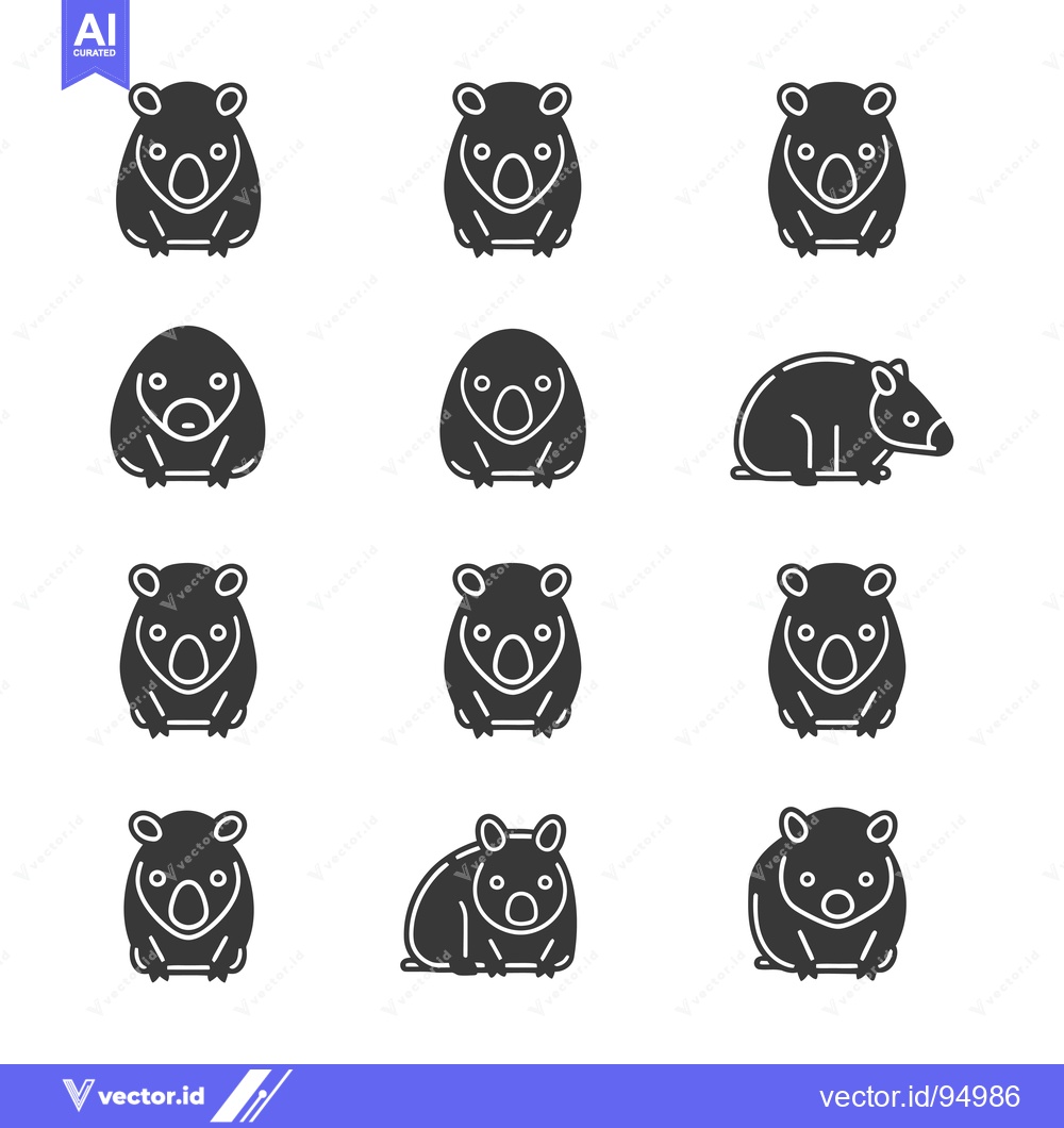 Premium Vector of Set of black and white wombat icons