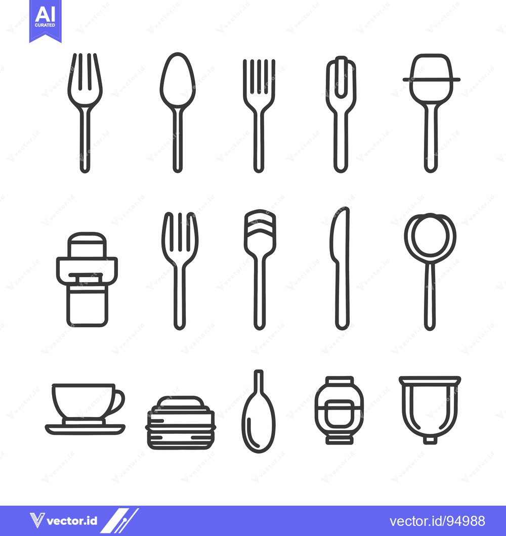 Premium Vector dari Set of Black Line Icons for Dining Utensils and Beverages