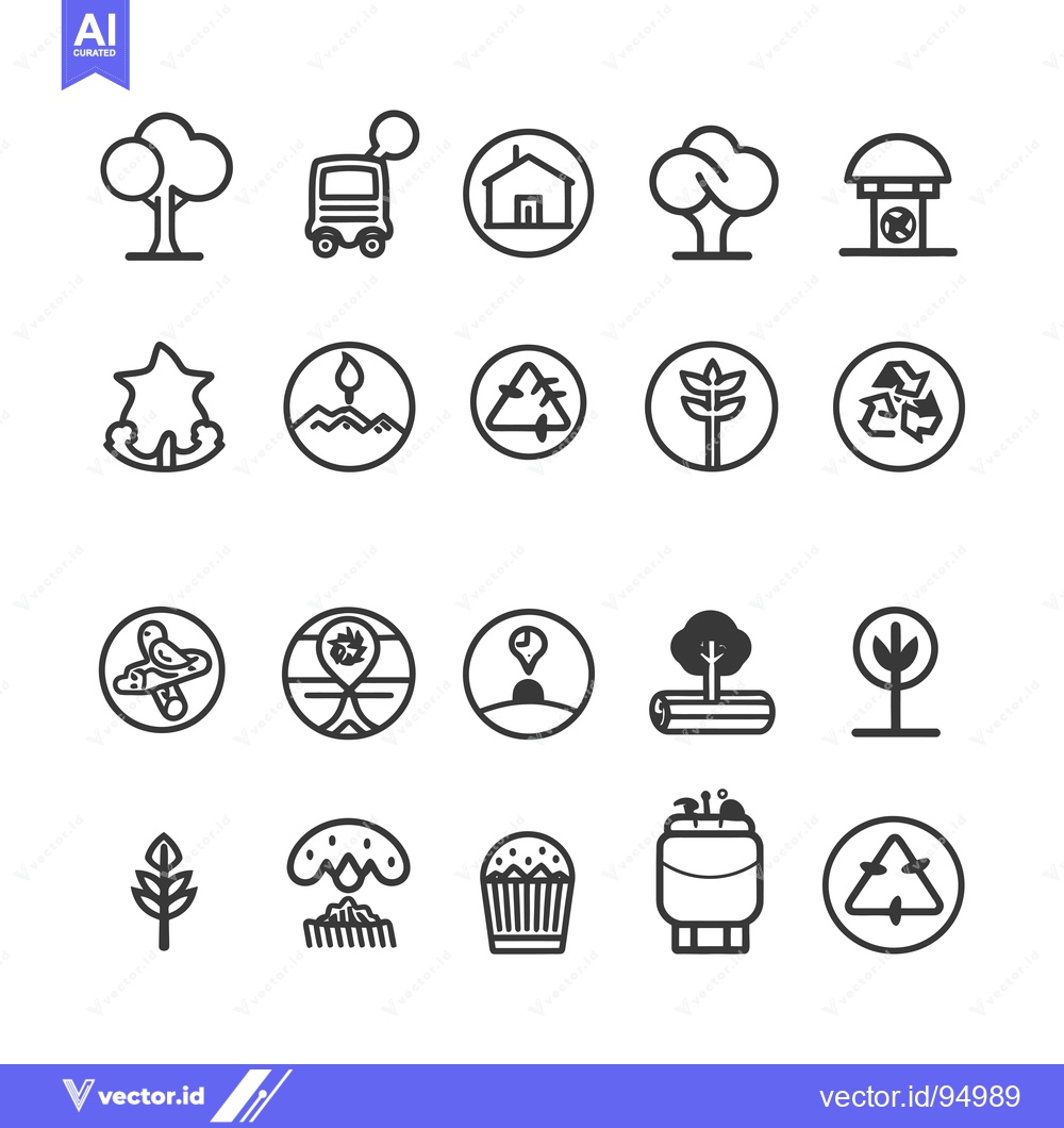 Premium Vector dari Set of Black Line Icons on a White Background Related to Nature and Ec