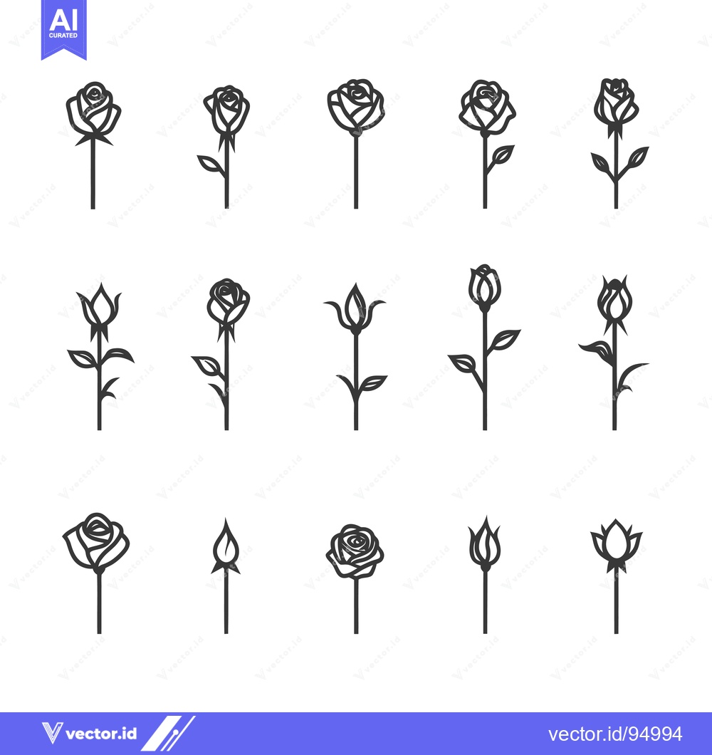 Premium Vector dari Set of black rose bud and bloom icons in various stages