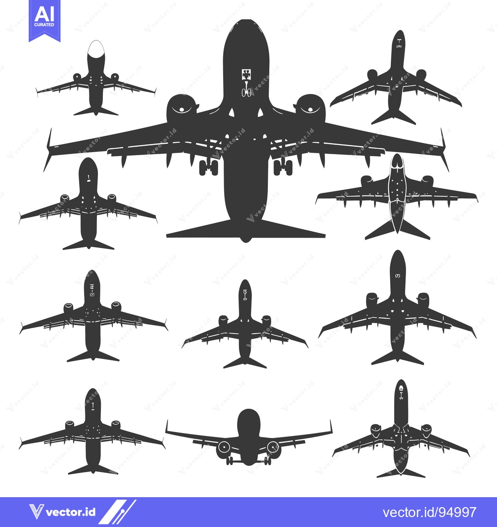 Premium Vector dari Set of black silhouettes of airplanes viewed from below