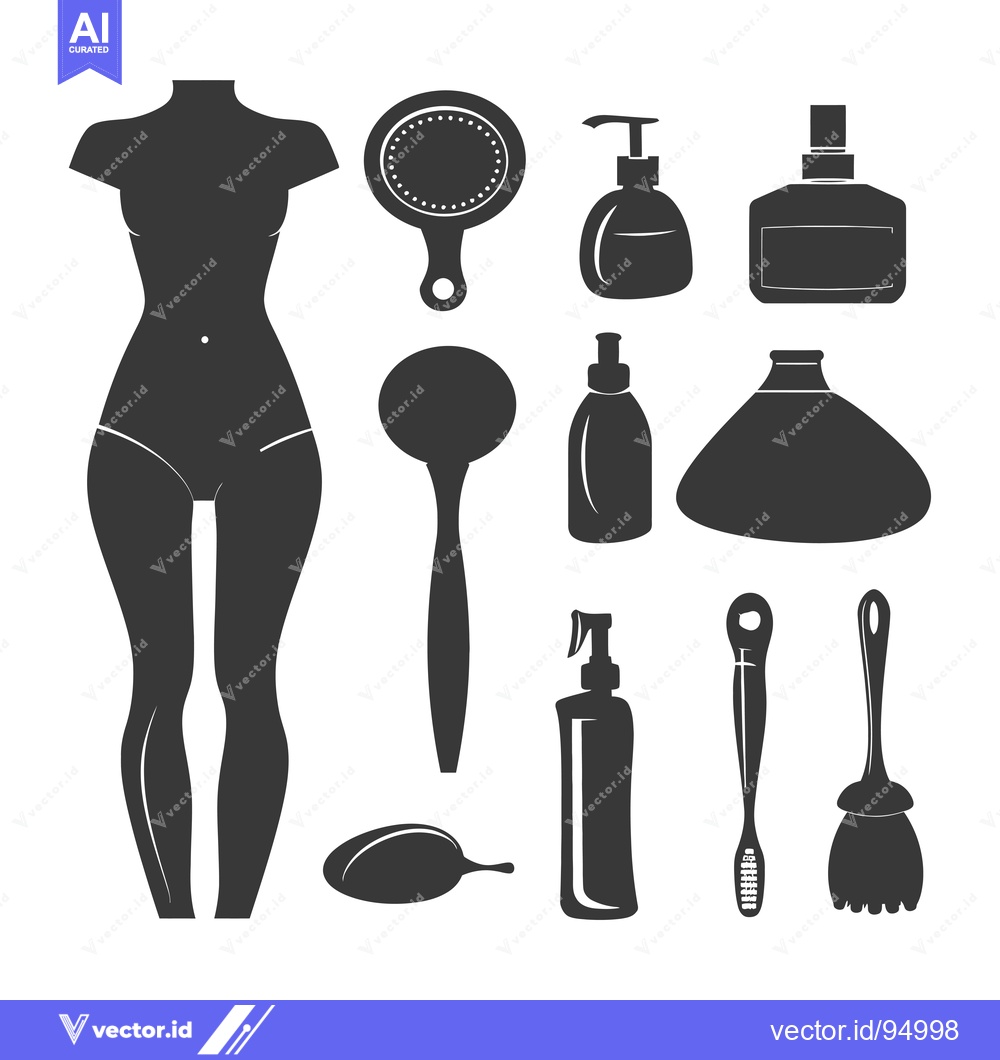 Premium Vector of Set of Black Silhouettes of Beauty and Hygiene Items