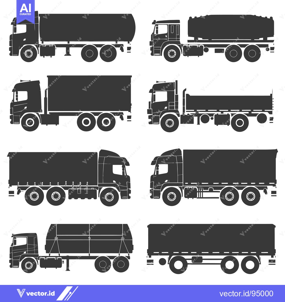 Premium Vector of Set of Black Silhouettes of Different Types of Semi-trailer Trucks