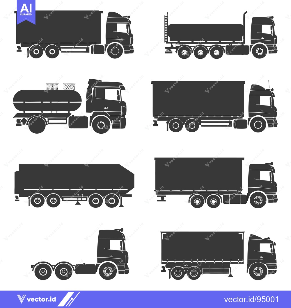 Premium Vector dari Set of Black Silhouettes of Different Types of Trucks