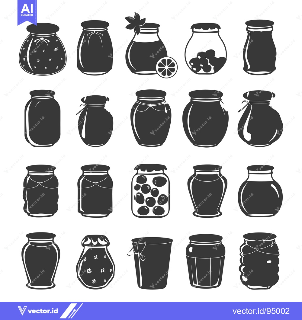 Premium Vector of Set of Black Silhouettes of Glass Jars with Homemade Preserves