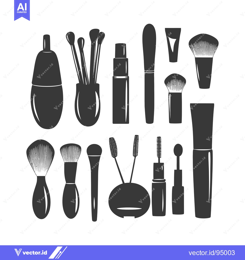 Premium Vector of Set of Black Silhouettes of Makeup Brushes and Products