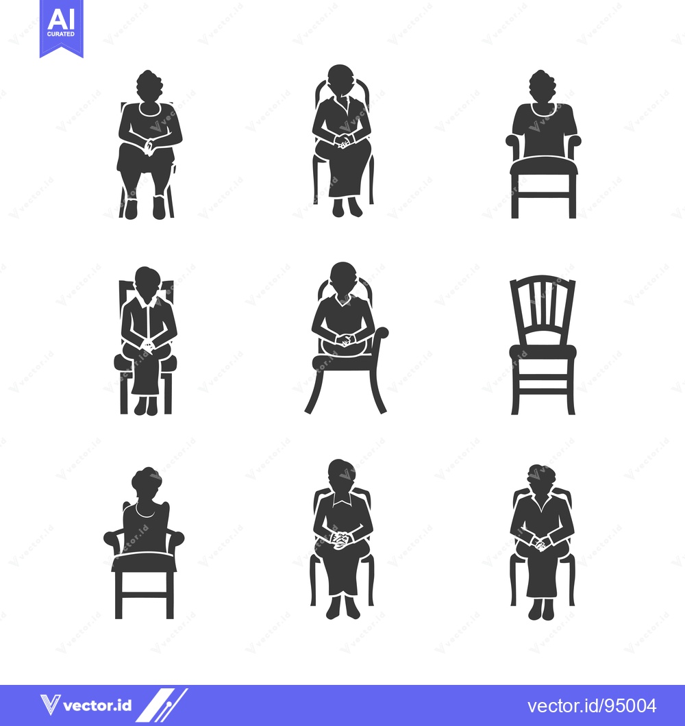 Premium Vector dari Set of black silhouettes of people sitting in chairs