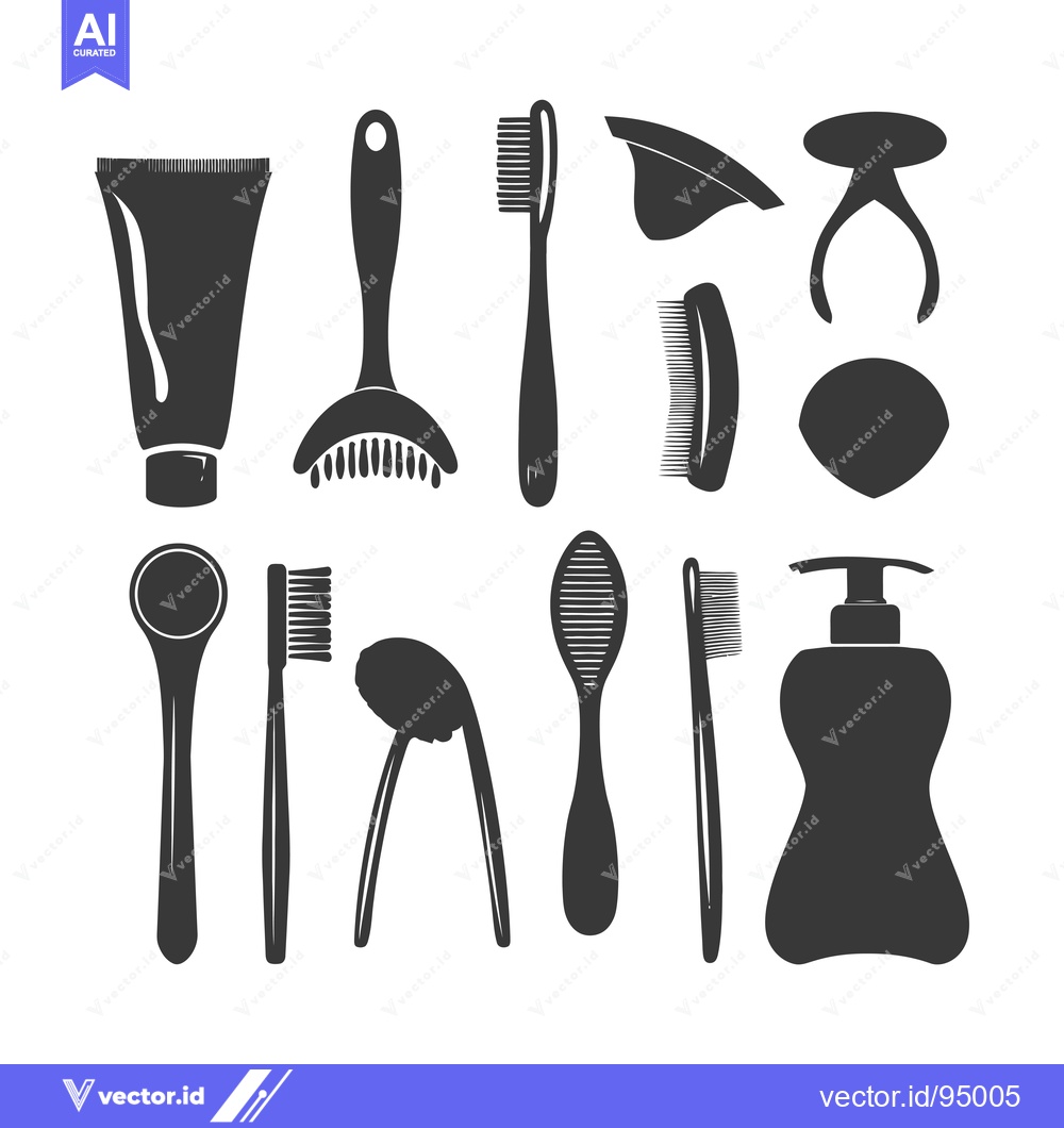 Premium Vector dari Set of black silhouettes of toiletries and beauty tools